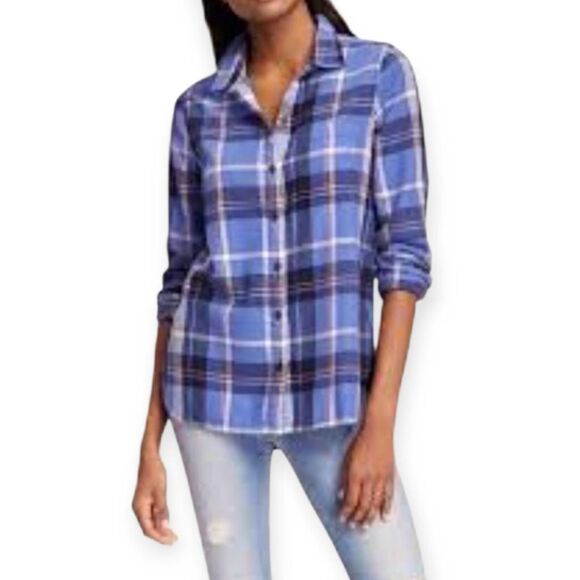 OLD NAVY CLASSICS BUTTON DOWN SHIRT BLUE & RED PLAID SZ.L EUC. - Picture 1 of 8